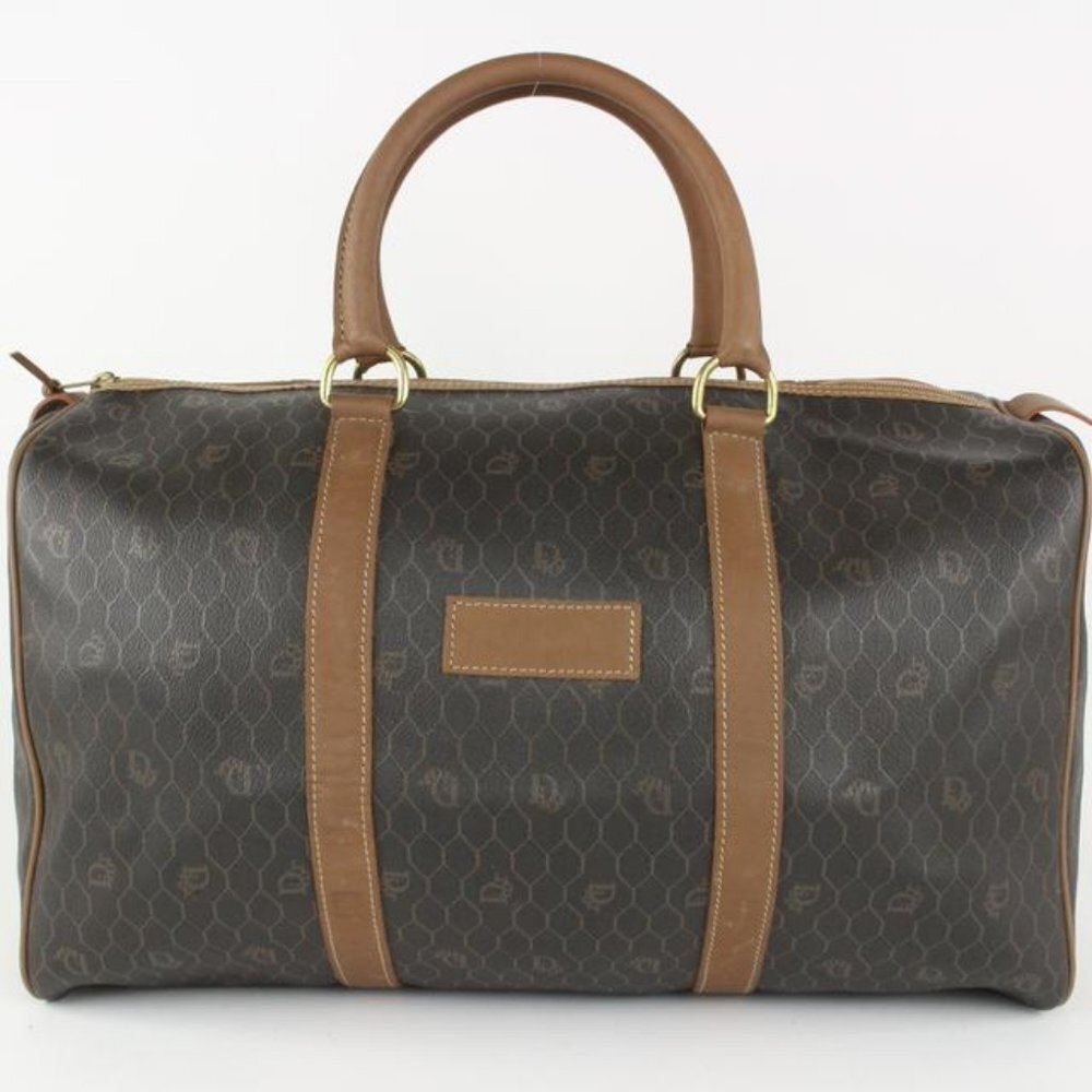 Dior Black x Brown Monogram Trotter Honeycomb Boston Duffle Bag 1025d1